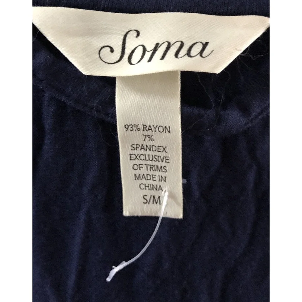 Soma Robe Womens S / M Cool Nights Navy Blue Embroidery Loungewear Comfy Cozy